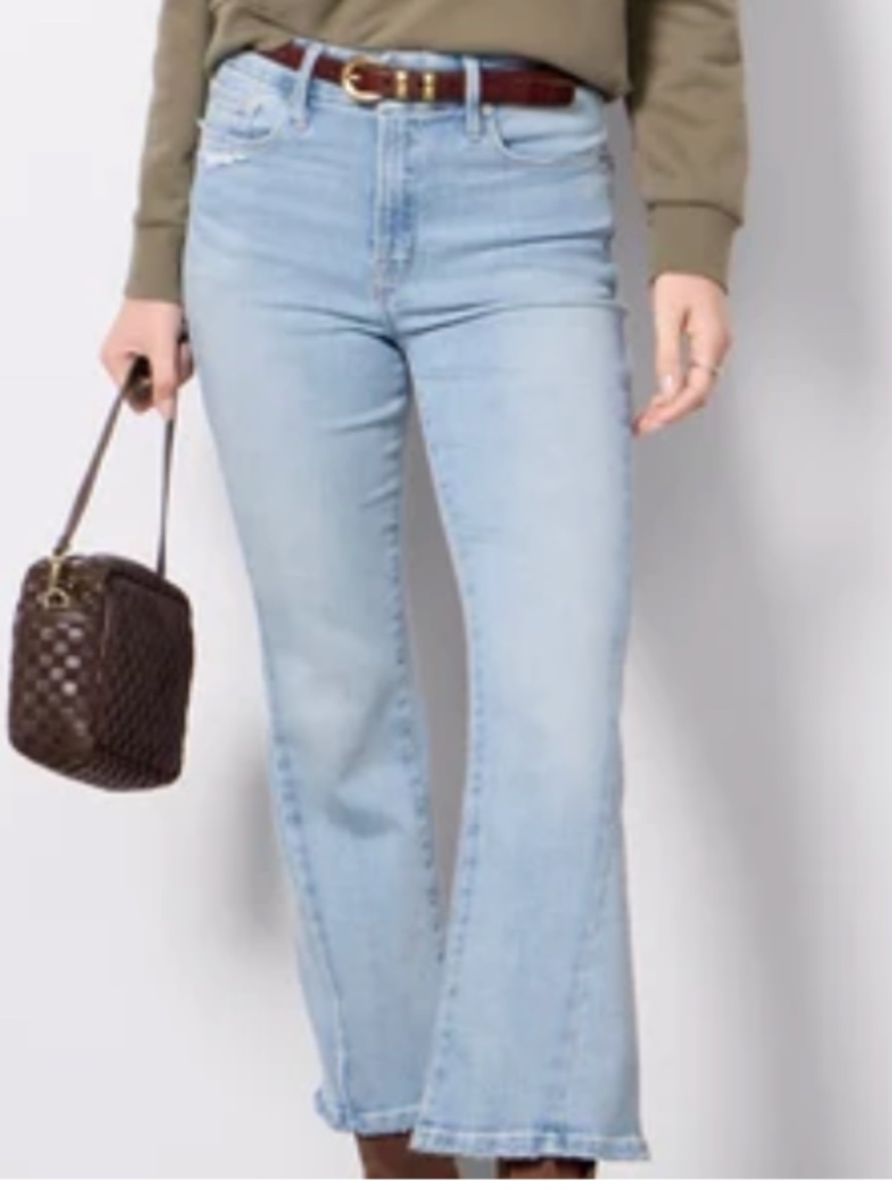 Good American Good Legs Crop Mini Bootcut Mid-Rise Jeans, Indigo Wash, Sz 8 / 29
